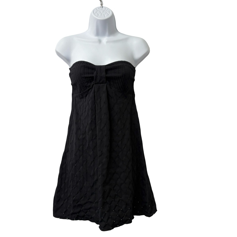 Zingara Italy Black Strapless Babydoll Eyelet Beach‎ Cover Up Mini Dress Size S